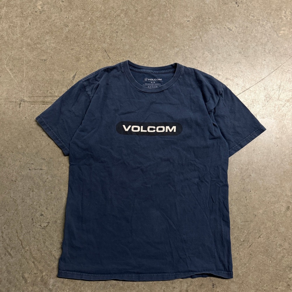 Volcom Mens Graphic T-Shirt Navy Blue Logo Print Short Sleeve Size M